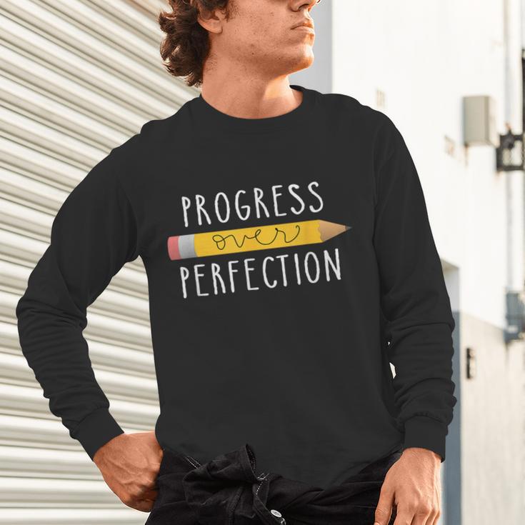 Progress Over Perfection Motivational Teacher Tee Unisex Long Sleeve T-Shirt, gift for family, gift for coworker Progress Over Perfection Motivational Teacher Tee Unisex Long Sleeve T-Shirt, gift for family, gift for coworker
