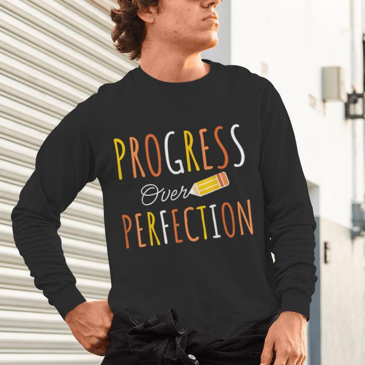 Progress Over Perfection Teacher Pencil Back-To-School Unisex Long Sleeve T-Shirt, gift for family, gift for coworker