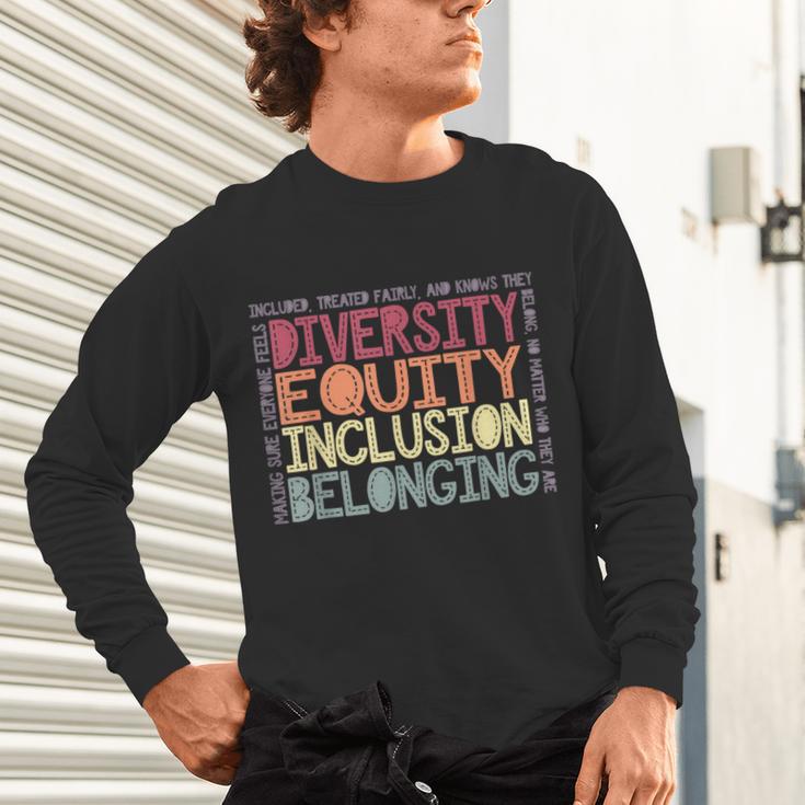 Retro Diversity Equity Inclusion Belonging DEIB Teacher Unisex Long Sleeve T-Shirt, gift for family, gift for coworker