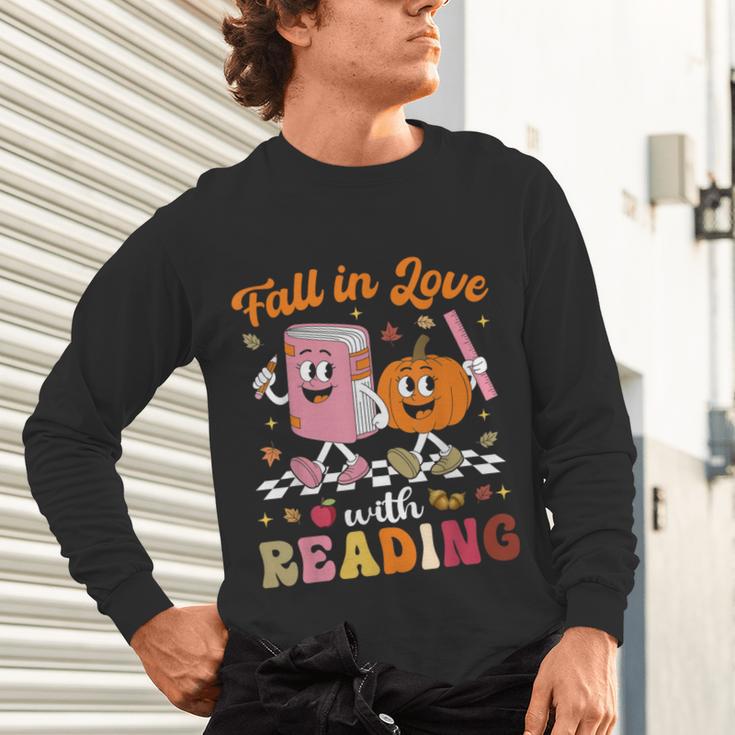 Retro Fall In Love With Learning Pumpkin Autumn Teacher Unisex Long Sleeve T-Shirt, gift for family, gift for coworker