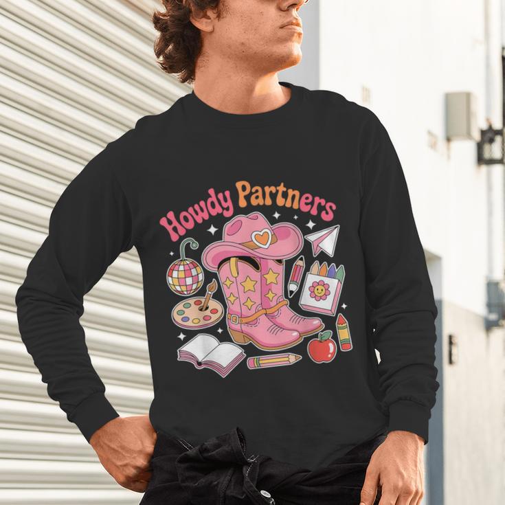 Retro Howdy Partners Cowgirl Cowboy Teacher Back To School Unisex Long Sleeve T-Shirt, gift for family, gift for coworker