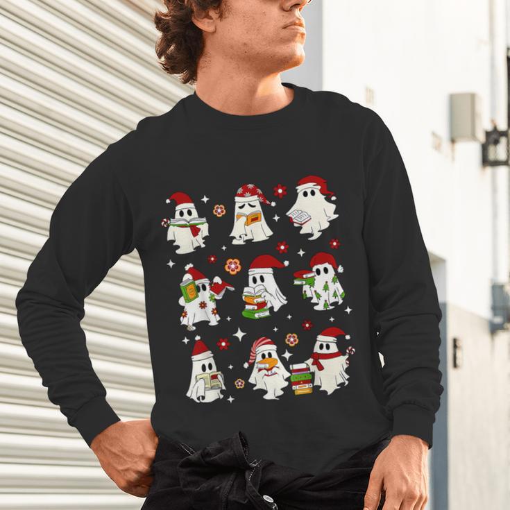 Santa Ghost Reading Books Christmas Library Teacher Unisex Long Sleeve T-Shirt, gift for family, gift for coworker Santa Ghost Reading Books Christmas Library Teacher Unisex Long Sleeve T-Shirt, gift for family, gift for coworker