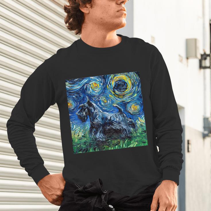 Scottish Terrier Starry Night Scotty Dog Art By Aja Unisex Long Sleeve T-Shirt, gift for family, gift for coworker