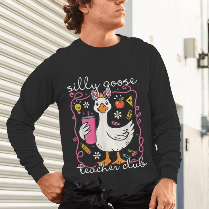 Silly Goose Teacher Club Animal Lover Groovy Teacher Unisex Long Sleeve T-Shirt, gift for family, gift for coworker