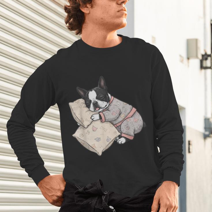 Sleepy Boston Terrier Pajama Men Women Kids Unisex Long Sleeve T-Shirt, gift for family, gift for coworker
