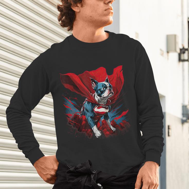 Super Power Superhero Boston Terrier Dog For Men Women Kids Unisex Long Sleeve T-Shirt, gift for family, gift for coworker