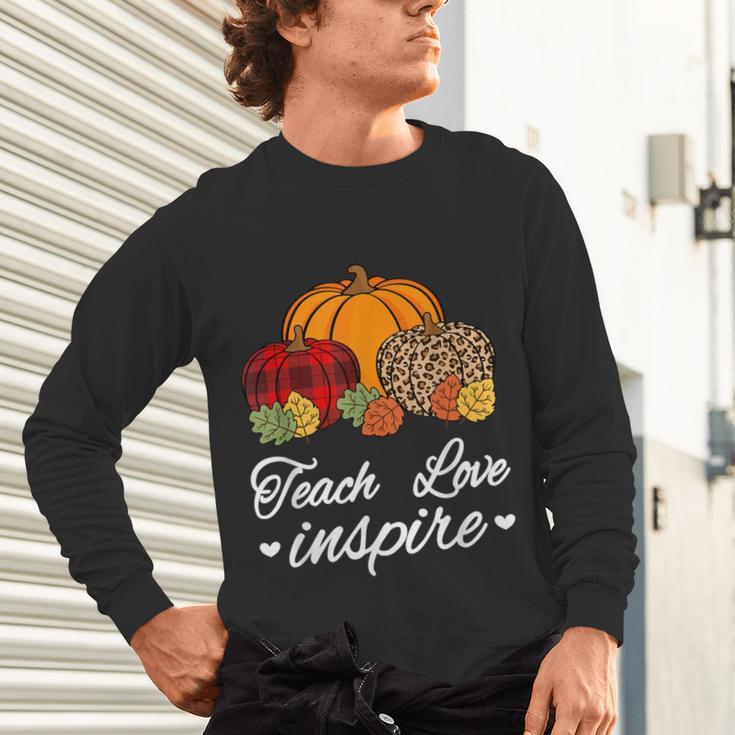 Teach Love Inspire Autumn Fall Plaid Leopard Pumpkin Teacher For Men Women Kids Unisex Long Sleeve T-Shirt, gift for family, gift for coworker