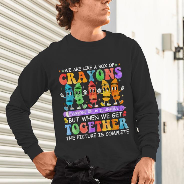 Teacher We Are Like A Box Of Crayons Back To School Men Women Kids Unisex Long Sleeve T-Shirt, gift for family, gift for coworker Teacher We Are Like A Box Of Crayons Back To School Men Women Kids Unisex Long Sleeve T-Shirt, gift for family, gift for coworker