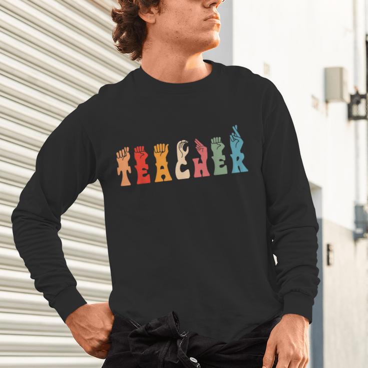 Teacher Word In Sign Language Awareness ASL Back To School Unisex Long Sleeve T-Shirt, gift for family, gift for coworker Teacher Word In Sign Language Awareness ASL Back To School Unisex Long Sleeve T-Shirt, gift for family, gift for coworker