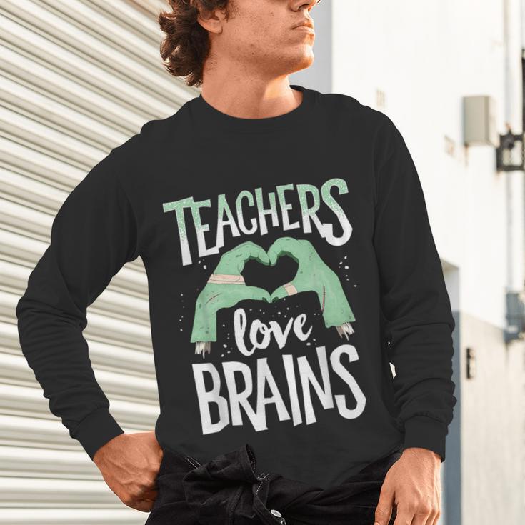 Teachers Love Brains Halloween Costume Trick Treat Zombie Unisex Long Sleeve T-Shirt, gift for family, gift for coworker