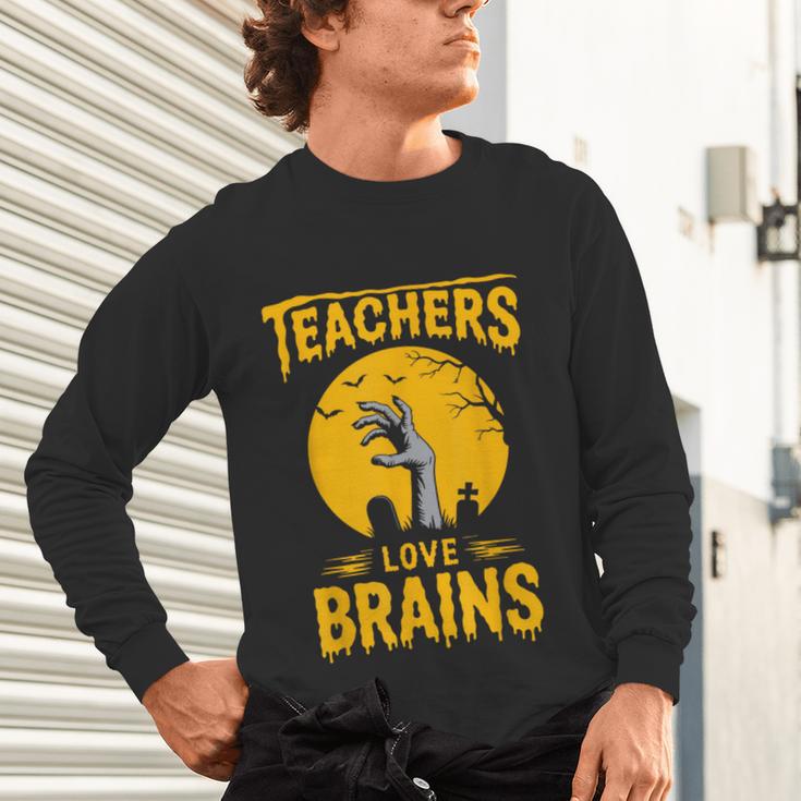 Teachers Love Brains Shirt Men Women Halloween Teacher Unisex Long Sleeve T-Shirt, gift for family, gift for coworker