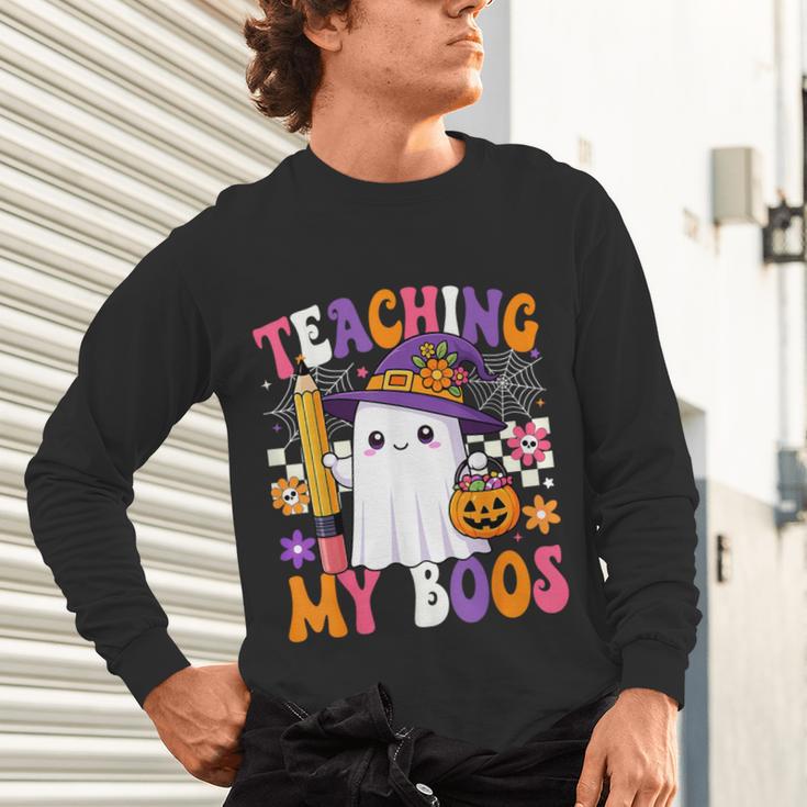 Teaching My Boos Ghost Teacher Cute Pencil Halloween Teacher Unisex Long Sleeve T-Shirt, gift for family, gift for coworker