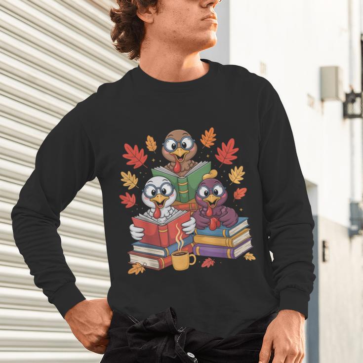 Thanksgiving Teacher Books Turkey Reading Book Unisex Long Sleeve T-Shirt, gift for family, gift for coworker