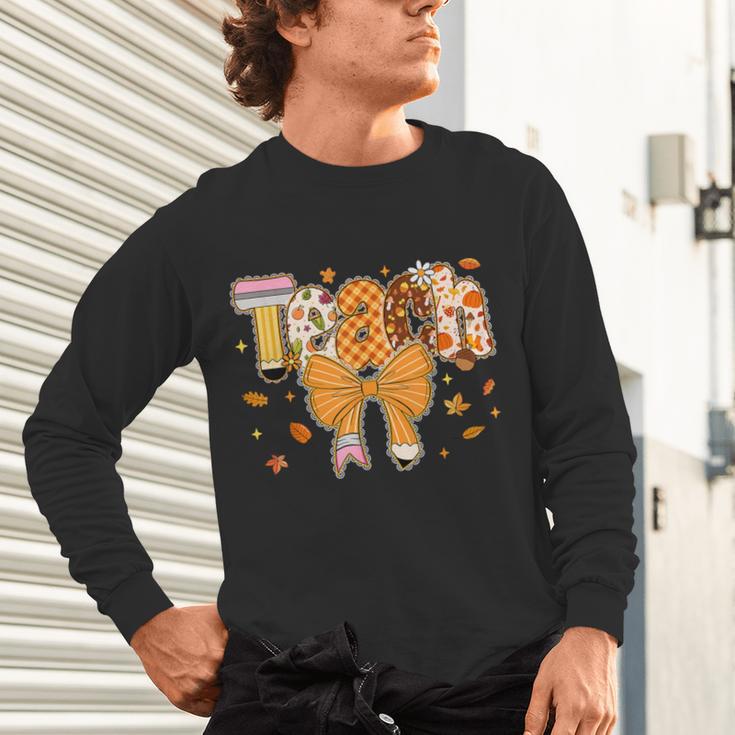 Thanksgiving Teacher Pencil Bow One Thankful Teacher Fall Unisex Long Sleeve T-Shirt, gift for family, gift for coworker