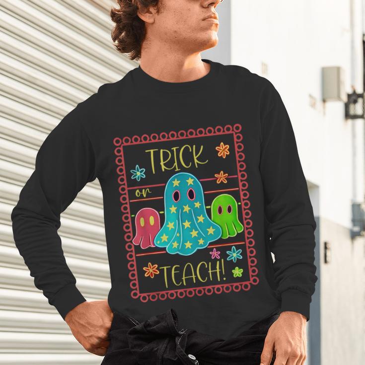 Trick Or Teach Neon Ghost Flower Teacher Spooky Halloween Unisex Long Sleeve T-Shirt, gift for family, gift for coworker