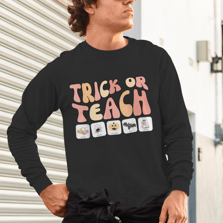Trick Or Teach With Symbols Special Education Teacher Spooky Unisex Long Sleeve T-Shirt, gift for family, gift for coworker