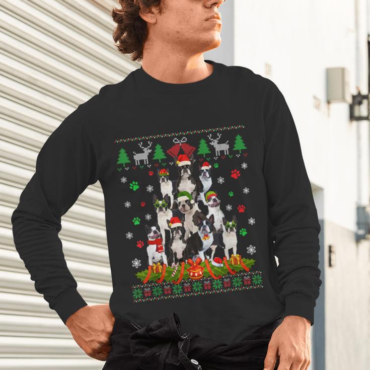 Ugly Sweater Christmas Tree Boston Terrier Dog Xmas Pajama Unisex Long Sleeve T-Shirt, gift for family, gift for coworker