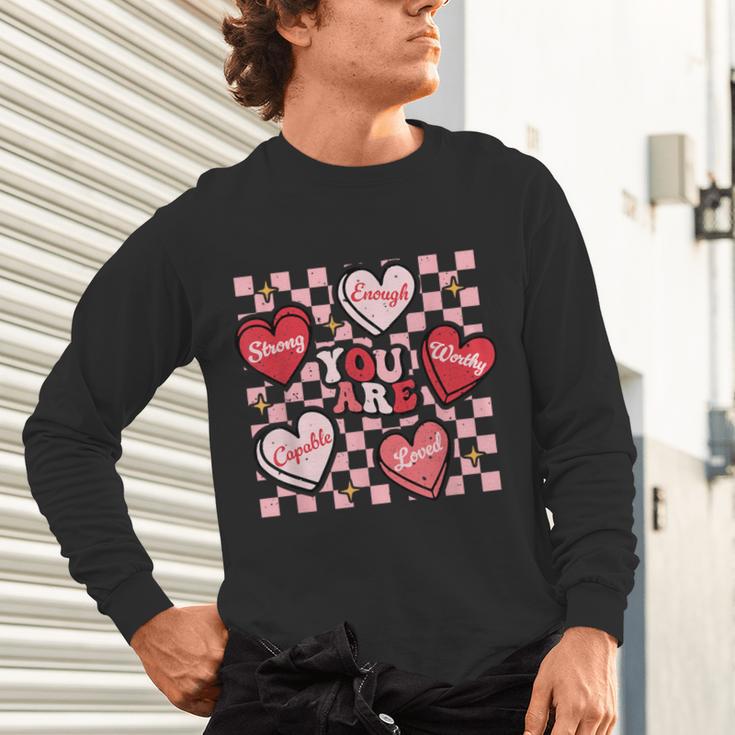 Valentine You Are Loved Worthy Enough Candy Heart Teacher For Men Women Girls Kids Unisex Long Sleeve T-Shirt, gift for family, gift for coworker