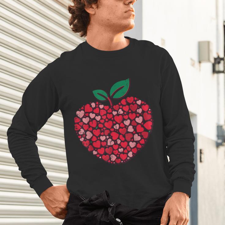 Valentines Day Teacher Hearts Apple Love Teach Women Men Unisex Long Sleeve T-Shirt, gift for family, gift for coworker