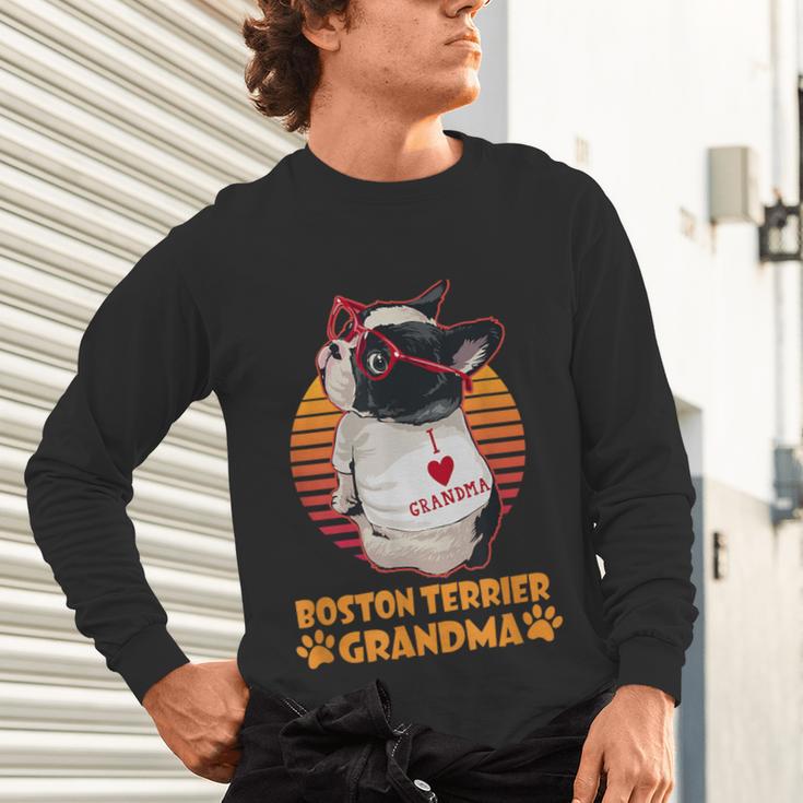 Vintage Boston Terrier Grandma Wear Sunglasses Dog Lover Men Women Girls Kids Unisex Long Sleeve T-Shirt, gift for family, gift for coworker