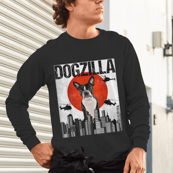 Vintage Japanese Dogzilla Boston Terrier Unisex Long Sleeve T-Shirt, gift for family, gift for coworker