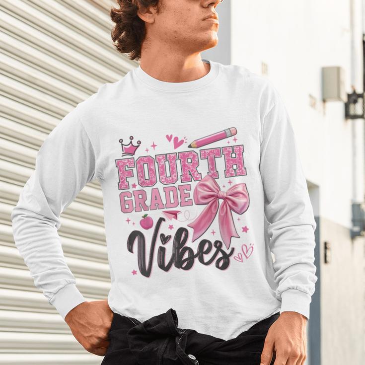 4th Fourth Grade Vibes Back To School Coquette Teacher Girl Unisex Long Sleeve T-Shirt, gift for family, gift for coworker