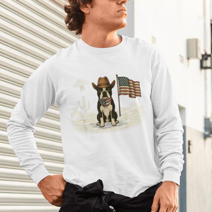 Boston Terrier 4th Of July US American Flag Dog Patriotic Unisex Long Sleeve T-Shirt, gift for family, gift for coworker