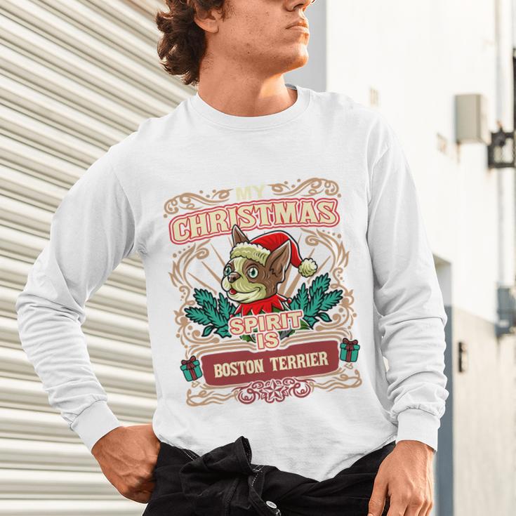 Boston Terrier My Christmas Spirit Dog Santa Claus X-Mas Unisex Long Sleeve T-Shirt, gift for family, gift for coworker