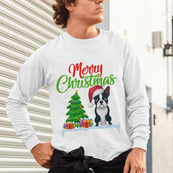 Boston Terrier Christmas Tree Lights Xmas Dog Lover Unisex Long Sleeve T-Shirt, gift for family, gift for coworker