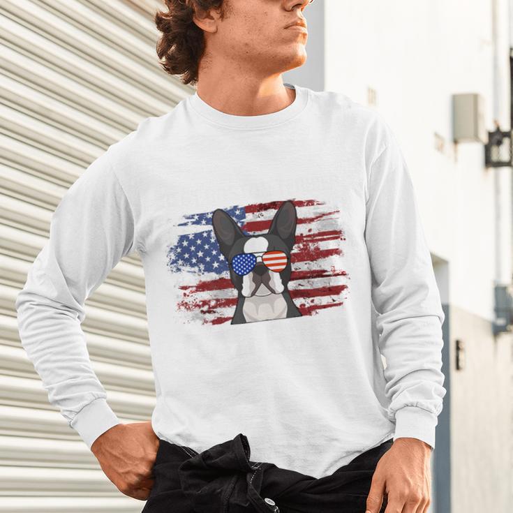Boston Terrier Dad American Flag 4th Of July Dog Fathers Day Unisex Long Sleeve T-Shirt, gift for family, gift for coworker
