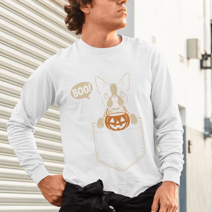 Boston Terrier Halloween Cute Bostie Dog Pocket Boo Unisex Long Sleeve T-Shirt, gift for family, gift for coworker