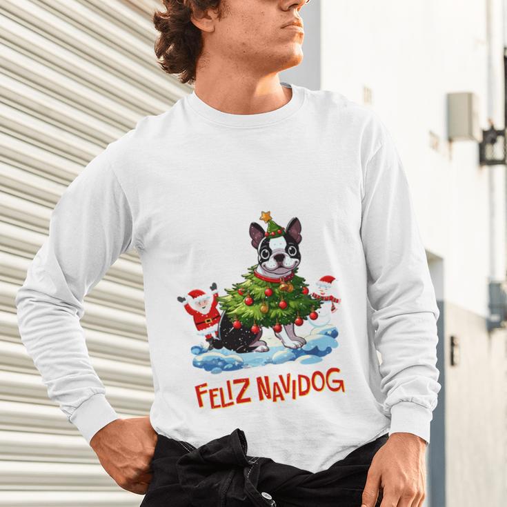 Boston Terrier Merry Christmas Tree Lights Dog X-Mas Dogs Unisex Long Sleeve T-Shirt, gift for family, gift for coworker