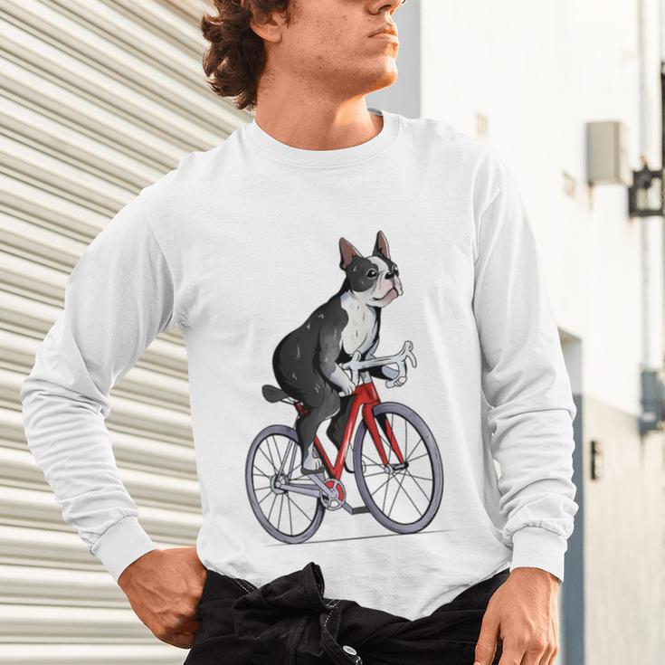 Boston Terrier Riding Bicycle Cute Bostie Biker Raglan Baseball Tee Unisex Long Sleeve T-Shirt, gift for family, gift for coworker