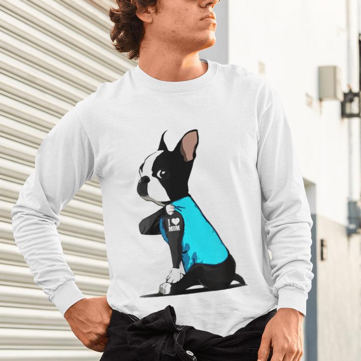 Boston Terrier Tattoos I Love Mom Unisex Long Sleeve T-Shirt, gift for family, gift for coworker