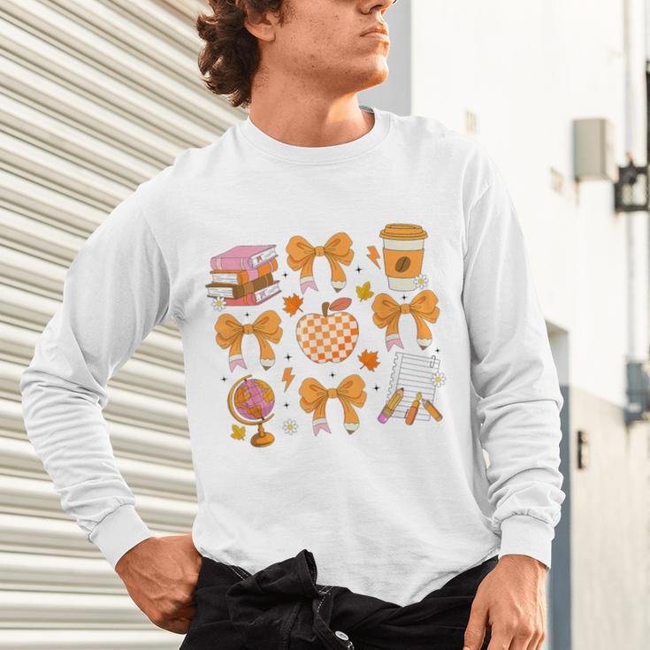 Coquette Bow Teacher Thanksgiving Fall Autumn Girls Women Unisex Long Sleeve T-Shirt, gift for family, gift for coworker