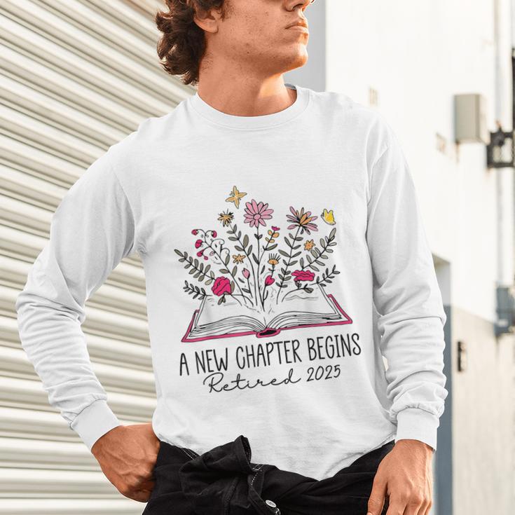 Floral Book a New Chapter Begins Retired Retirement Teacher Unisex Long Sleeve T-Shirt, gift for family, gift for coworker