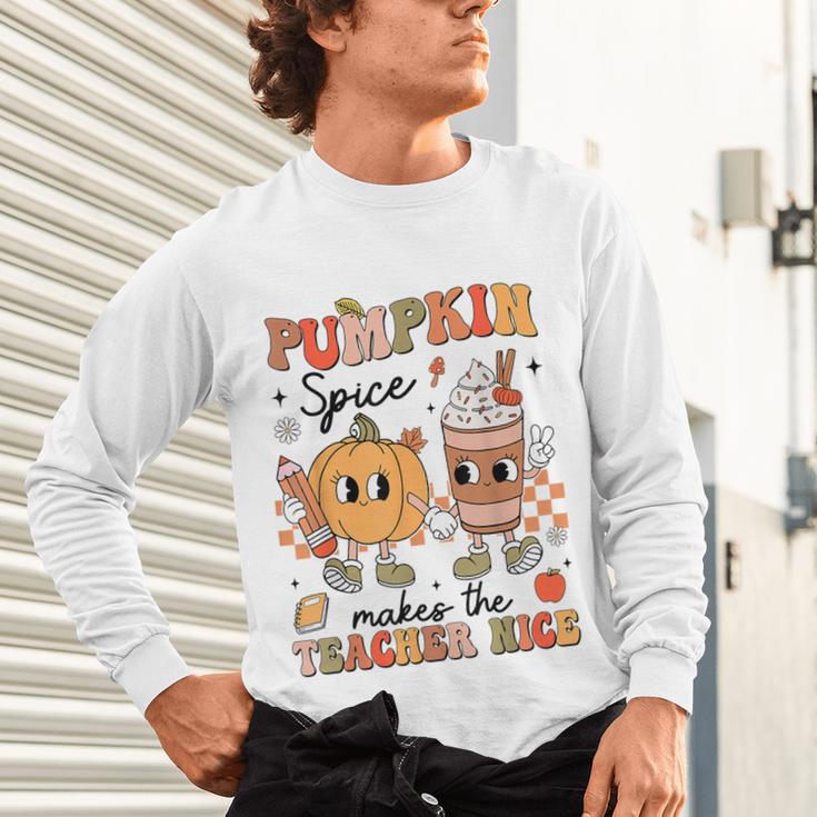 Groovy Pumpkin Spice Makes Teacher Nice Fall Thanksgiving Unisex Long Sleeve T-Shirt, gift for family, gift for coworker Groovy Pumpkin Spice Makes Teacher Nice Fall Thanksgiving Unisex Long Sleeve T-Shirt, gift for family, gift for coworker