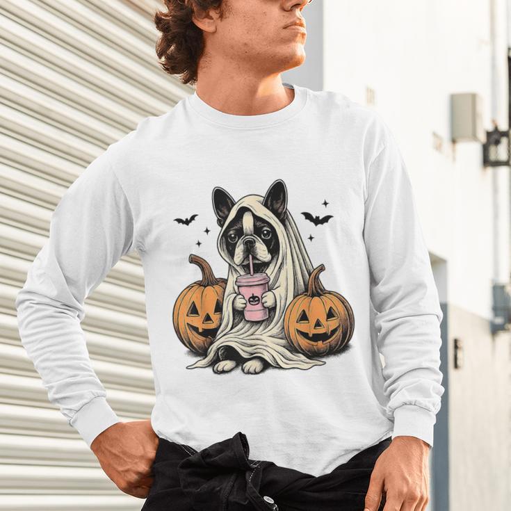 Halloween Boston Terrier Ghost Unisex Long Sleeve T-Shirt, gift for family, gift for coworker