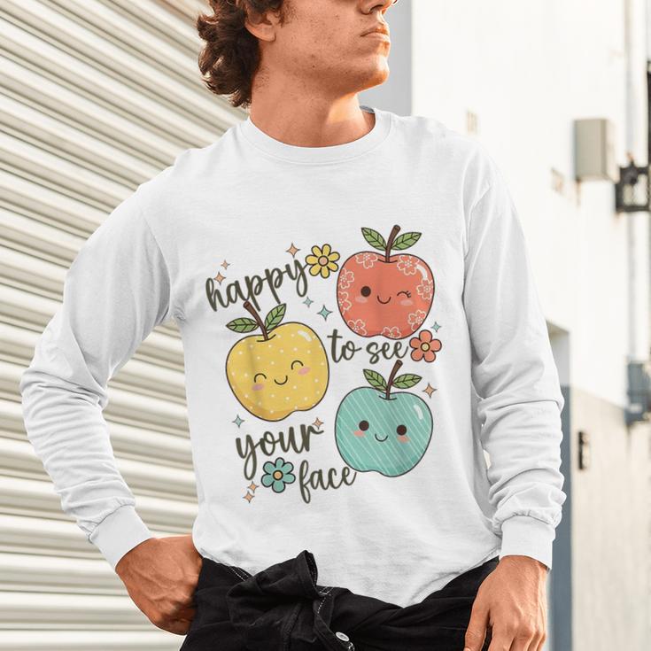 Happy To See Your Face Teacher Apple Unisex Long Sleeve T-Shirt, gift for family, gift for coworker