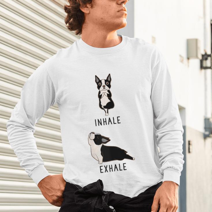 Inhale Exhale Yoga Boston Terrier Tshirt Unisex Long Sleeve T-Shirt, gift for family, gift for coworker
