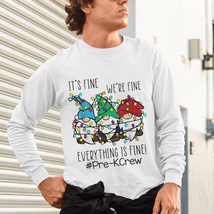 It's Fine We'Re Fine Gnome Pre-K Teacher Christmas Light For Men Women Unisex Long Sleeve T-Shirt, gift for family, gift for coworker
