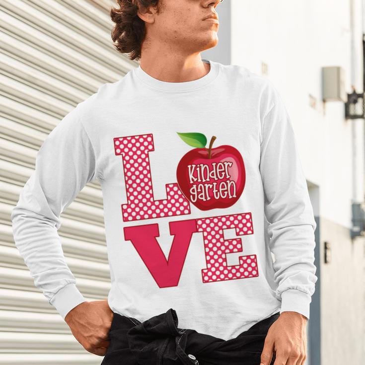 Love Kindergarten Cute Apple School Teacher Unisex Long Sleeve T-Shirt, gift for family, gift for coworker Love Kindergarten Cute Apple School Teacher Unisex Long Sleeve T-Shirt, gift for family, gift for coworker