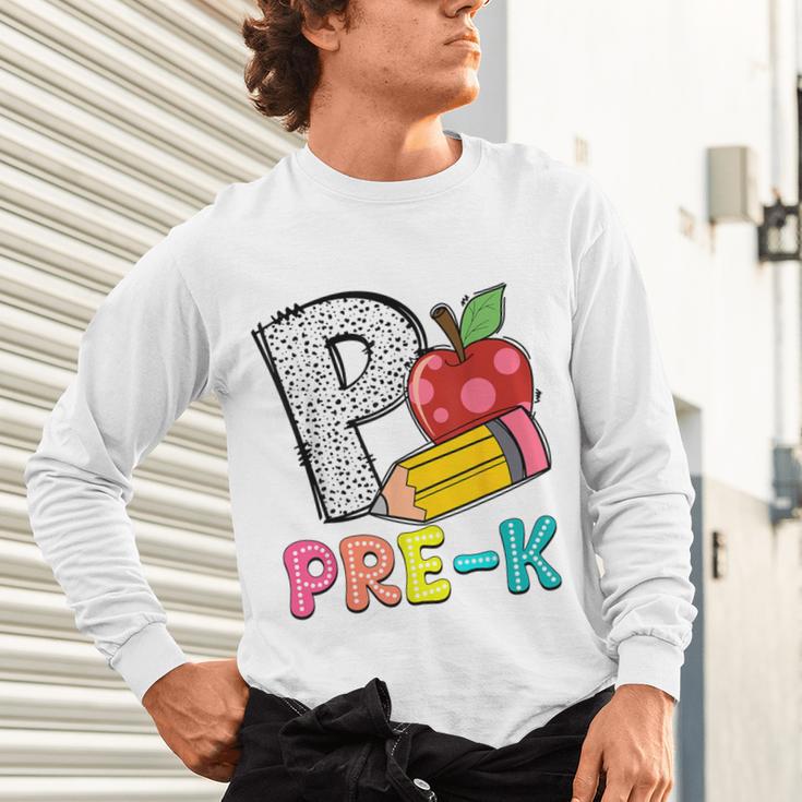 P Is For Pre-K Teacher Pencil Apple Back To School Unisex Long Sleeve T-Shirt, gift for family, gift for coworker P Is For Pre-K Teacher Pencil Apple Back To School Unisex Long Sleeve T-Shirt, gift for family, gift for coworker
