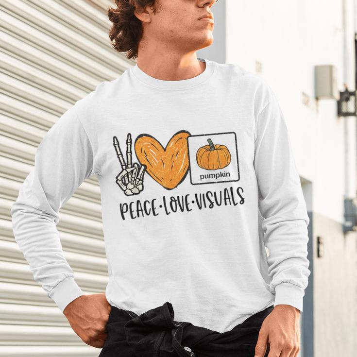 Peace Love Visuals Sped Teacher Pumpkin Skeleton Halloween Unisex Long Sleeve T-Shirt, gift for family, gift for coworker Peace Love Visuals Sped Teacher Pumpkin Skeleton Halloween Unisex Long Sleeve T-Shirt, gift for family, gift for coworker