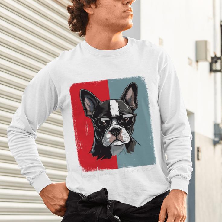 Retro Boston Terrier Dog Lover Bostie Mom Dad Dog Owner Unisex Long Sleeve T-Shirt, gift for family, gift for coworker