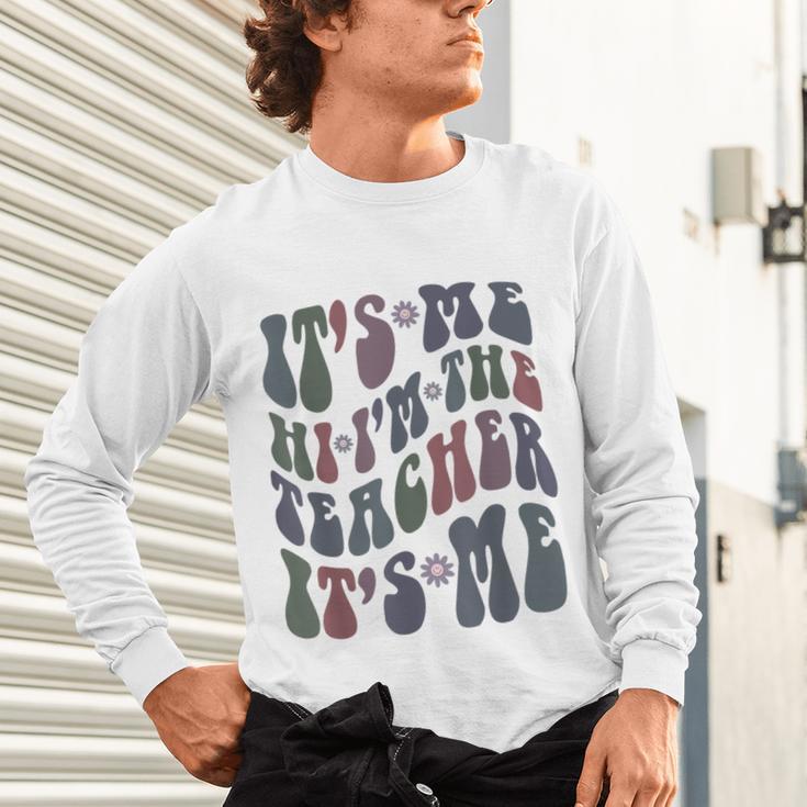 Retro IT'S ME Hi I'm The TEACHER Groovy Testing Squad Pink Unisex Long Sleeve T-Shirt, gift for family, gift for coworker Retro IT'S ME Hi I'm The TEACHER Groovy Testing Squad Pink Unisex Long Sleeve T-Shirt, gift for family, gift for coworker