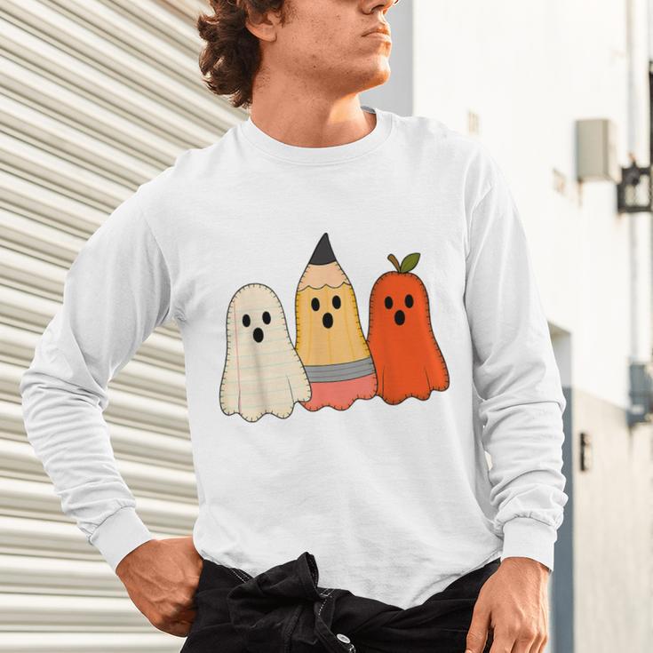 Retro Pencil Ghost Boo Spooky Teacher Halloween Costume Unisex Long Sleeve T-Shirt, gift for family, gift for coworker