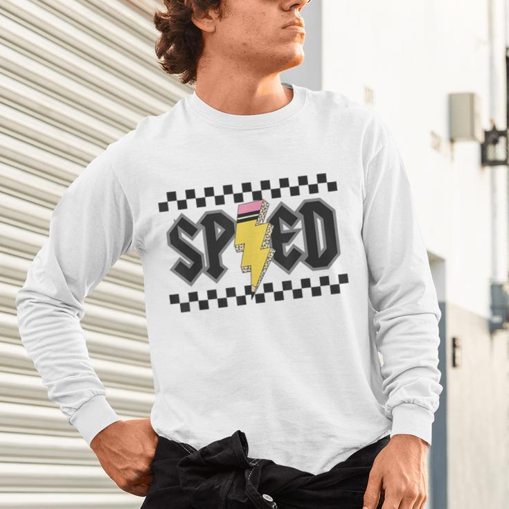 Retro SPED Teacher Pencil Lightning Bolt Back To School Unisex Long Sleeve T-Shirt, gift for family, gift for coworker