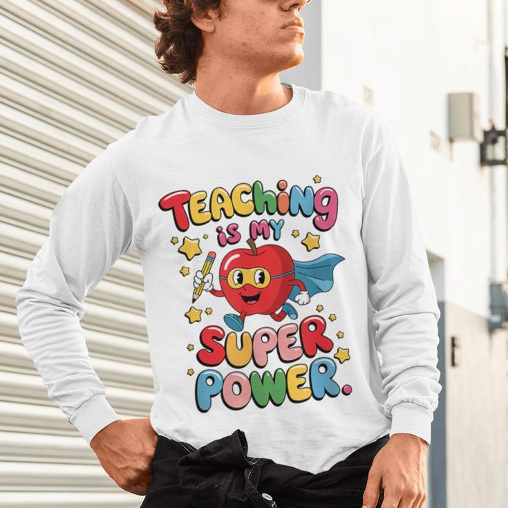 Retro Teaching Is My Superpower Apple Teacher Appreciation Unisex Long Sleeve T-Shirt, gift for family, gift for coworker Retro Teaching Is My Superpower Apple Teacher Appreciation Unisex Long Sleeve T-Shirt, gift for family, gift for coworker