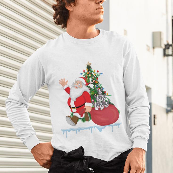 Santa Ugly Christmas Tree Lights Boston Terrier Dog Lover Unisex Long Sleeve T-Shirt, gift for family, gift for coworker